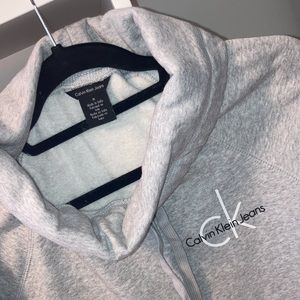 CALVIN KLEIN pullover hoodie, fold-over neck, grey